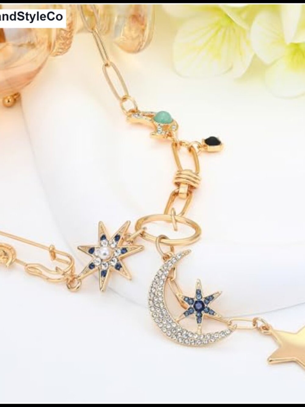 Gold Charm Necklace Evil Eye Coin Star Pendant - Picture 4 of 6